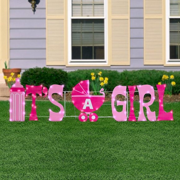 Gemmy Pink 'It's a Girl' Party yard sign with Lights!! - Picture 1 of 4